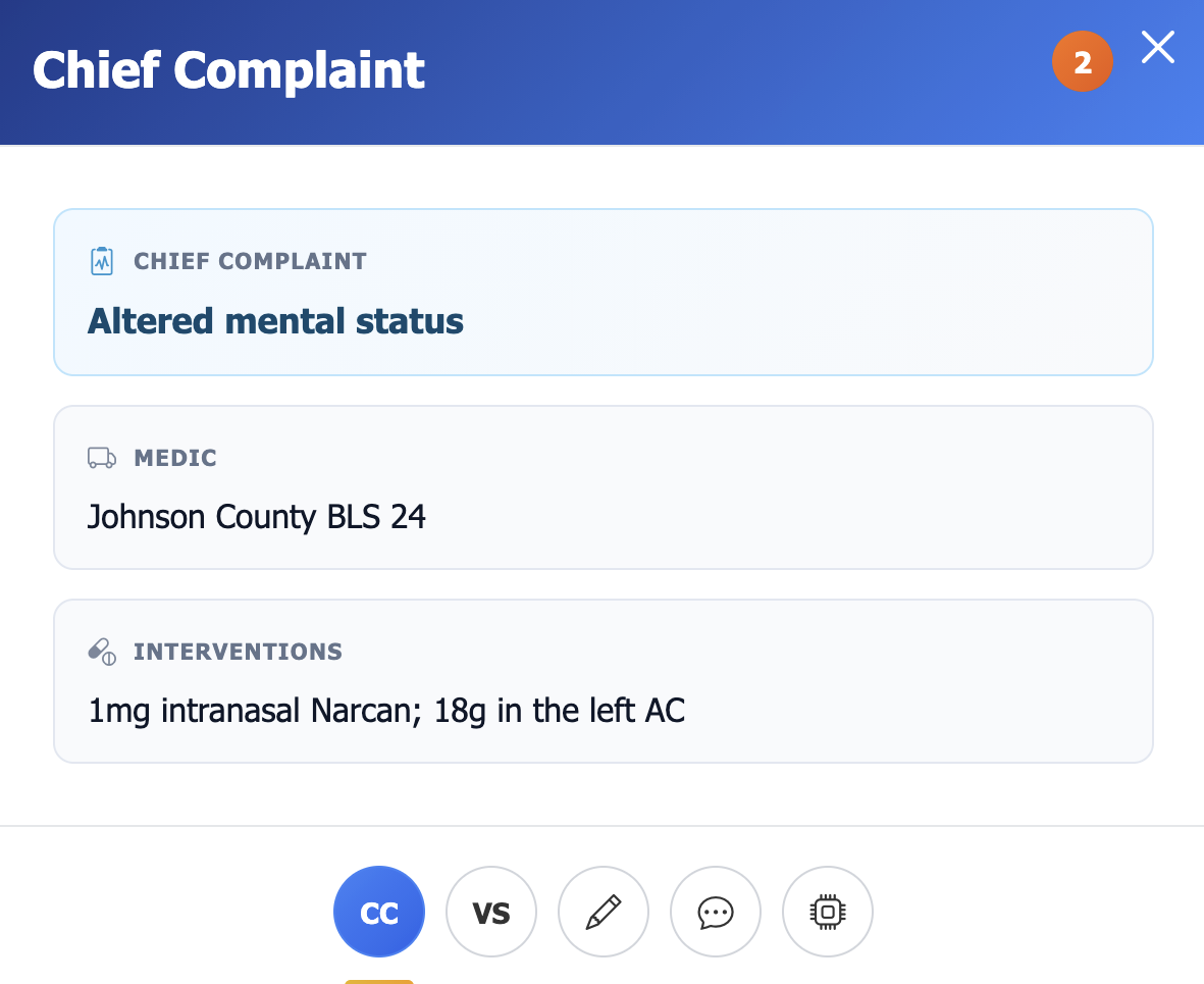 Chief complaint modal